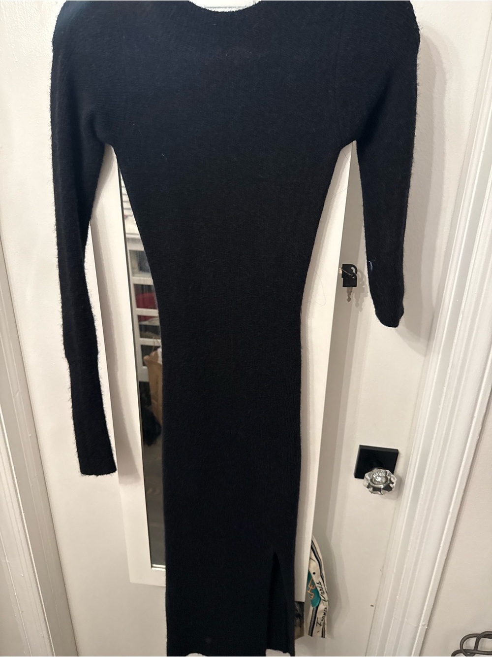 All Saints Black Long-Sleeve Ribbed Midi Dress